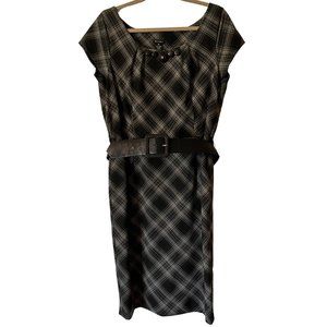 Nine West Gray Plaid Belted Dress Plus Size 14